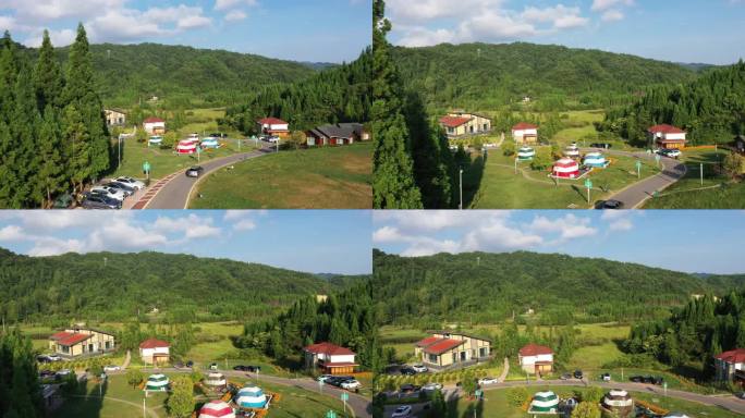 航拍重庆石柱冷水风谷休闲渡假营地风光