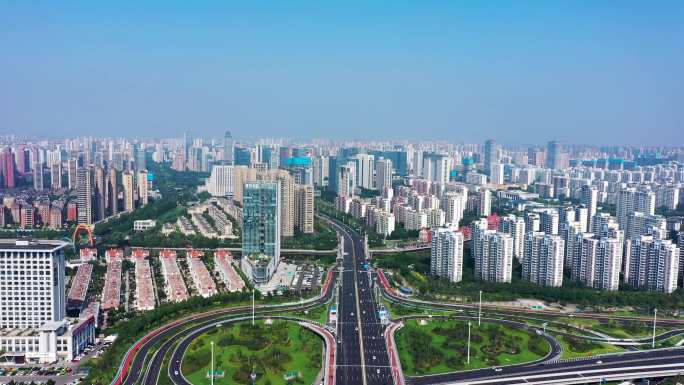 航拍山东省临沂市北城新区城市风景