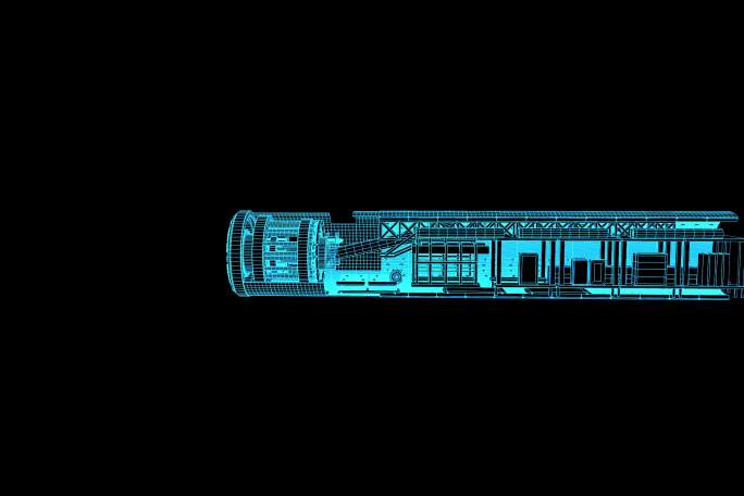 4K蓝色全息线框科技盾构机透明素材带通道