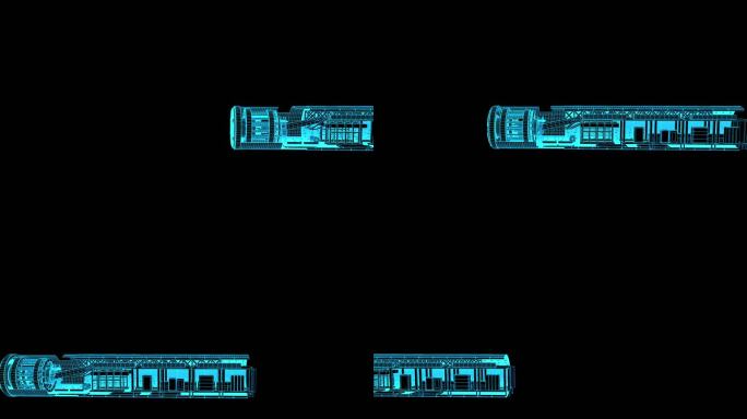 4K蓝色全息线框科技盾构机透明素材带通道