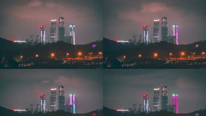 南宁地标东盟商务区夜景延时建筑高楼灯光
