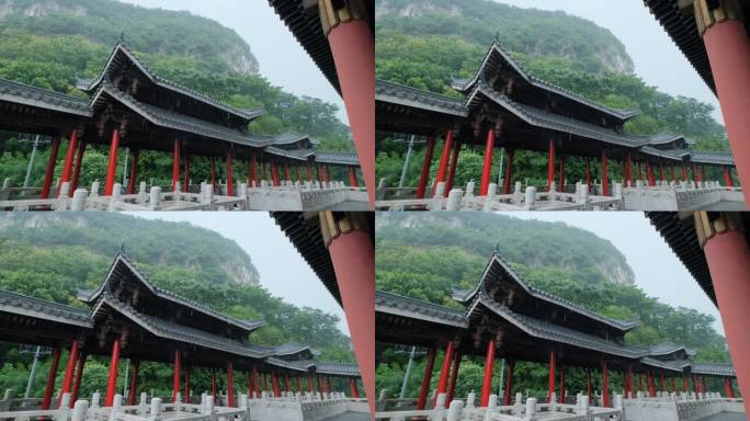 柳州文庙中式庭院古建筑雨景雨季大雨暴雨