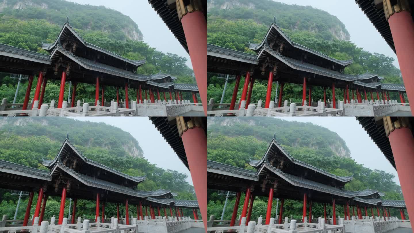 柳州文庙中式庭院古建筑雨景雨季大雨暴雨