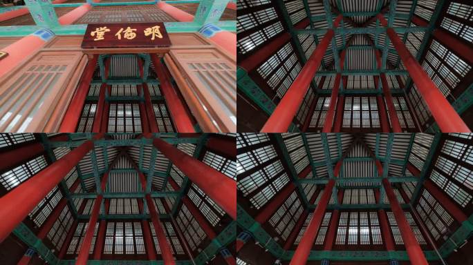 广西柳州文庙中式庭院宫殿大殿屋顶穹顶