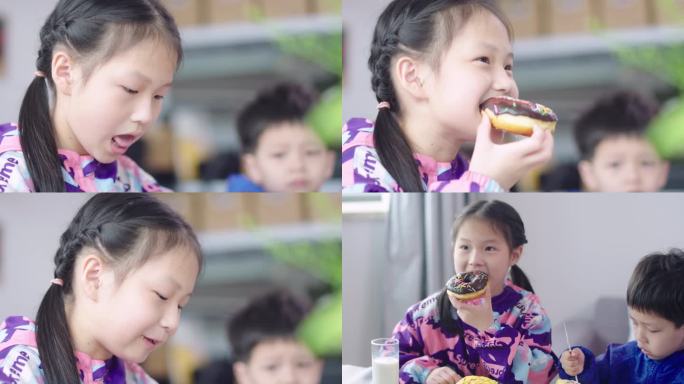 吃甜甜圈的小女孩-升格慢镜头