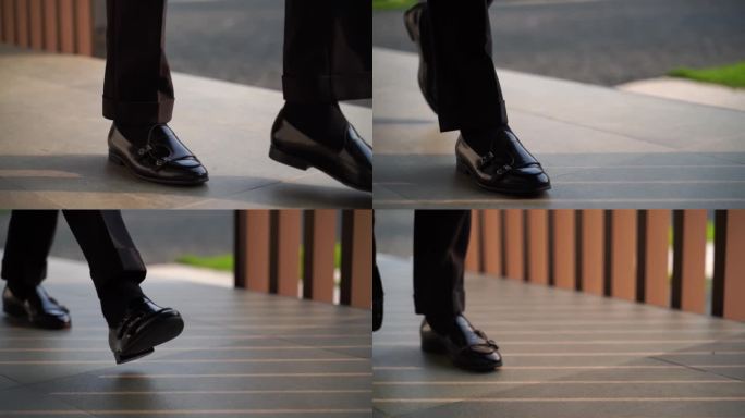 商务人士穿皮鞋走路的动作
