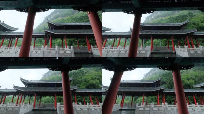 广西柳州文庙中式庭院宫殿大殿深宫后院下雨