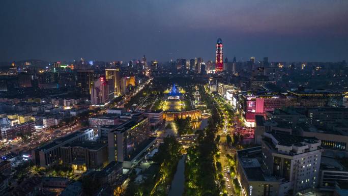 【有版权】航拍延时济南泉城广场夜景