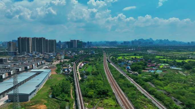 航拍桂林灵川区域轨道交通城市建筑2022