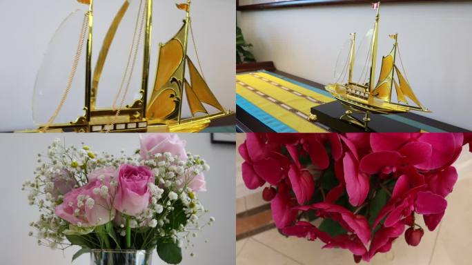 帆船模型和鲜花