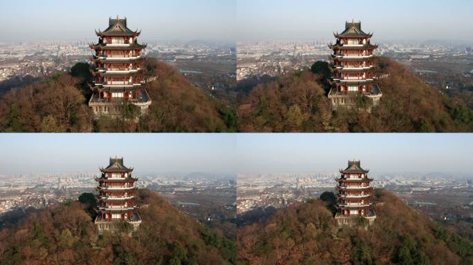 安徽省马鞍山市采石矶景区三台阁航拍风光