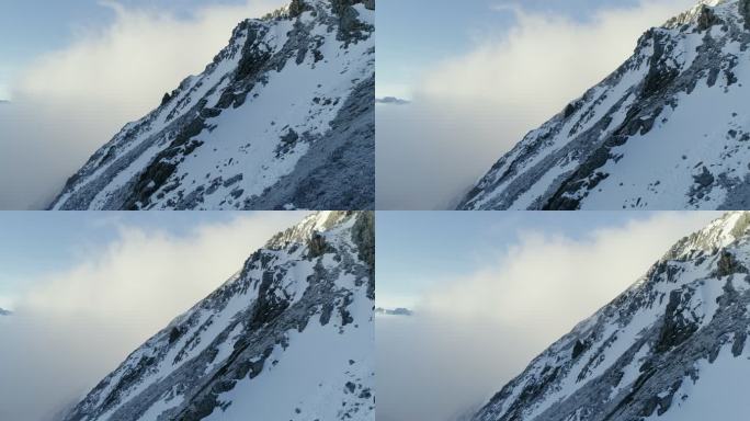 航拍巴郎山云雾缭绕雪山顶