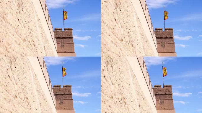 天下第一雄关嘉峪关城墙上的旗帜