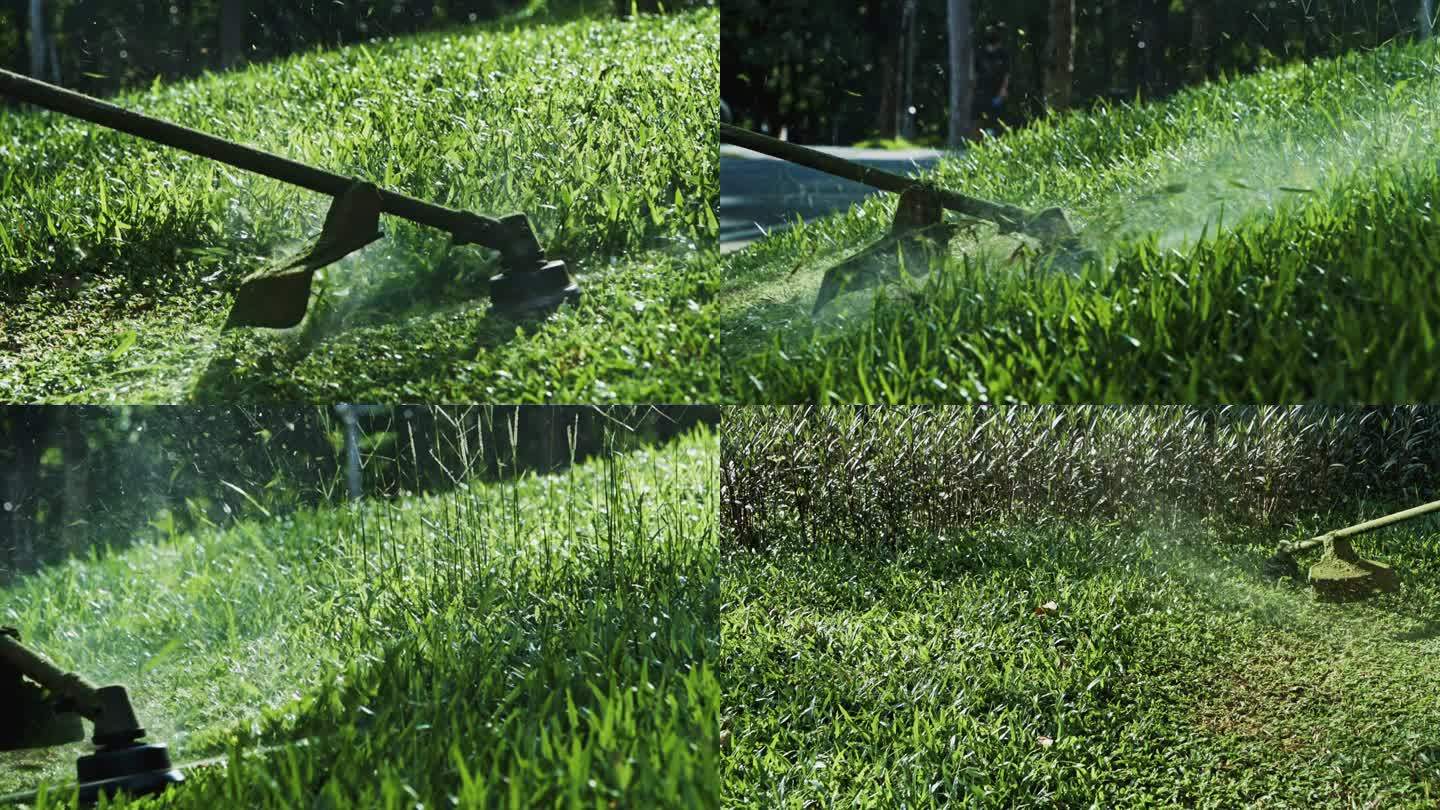 修剪草坪慢镜头，广州天河公园绿化剪草