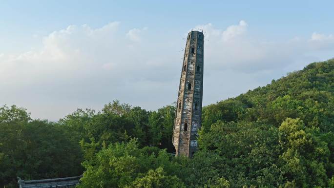 航拍上海历史遗迹天马山佛塔