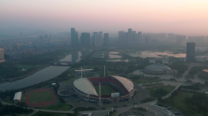 浙江省义乌市体育场4K滑动变焦航拍