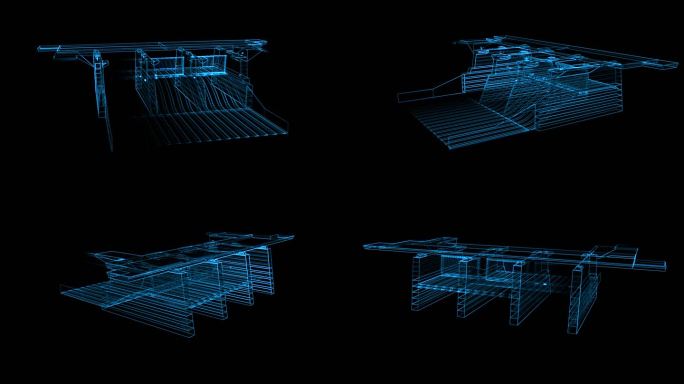 蓝色全息线框科技水坝旋转素材带通道