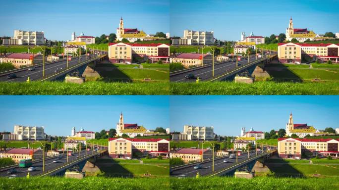 欧洲白俄罗斯格罗德诺教堂建筑延时摄影