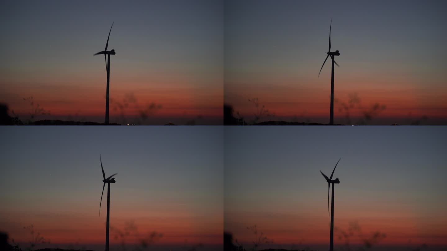 风车夕阳日落晚霞海边唯美风景日出风力发电