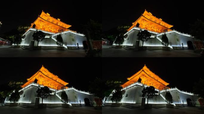 广西柳州文庙中式庭院宫殿大殿夜景