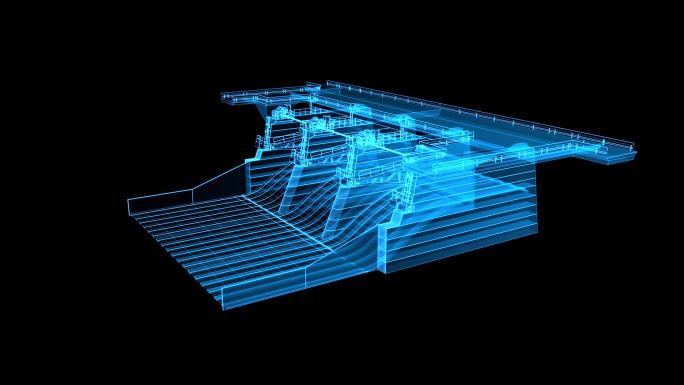 蓝色全息线框科技水坝旋转素材带通道