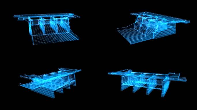 蓝色全息线框科技水坝旋转素材带通道