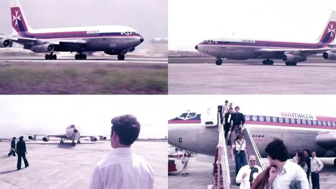 60年代飞机降落机场乘客旅客