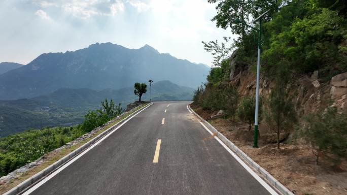 环山路航拍田园乡村山里希望曙光森林自然