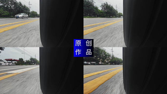 4K 公路车轮行驶特写