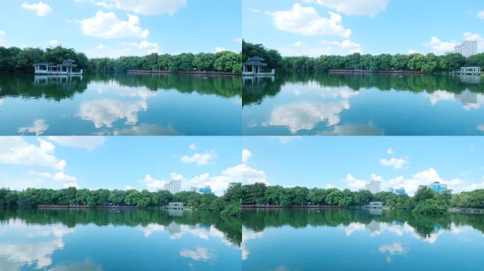 桂林两江四湖中式园林 湖面倒影 天空之镜