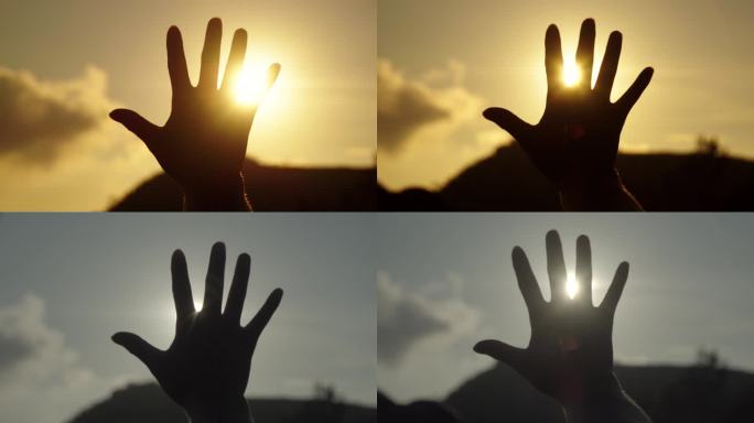 逆光暖阳手-抚摸阳光-阳光透过手指