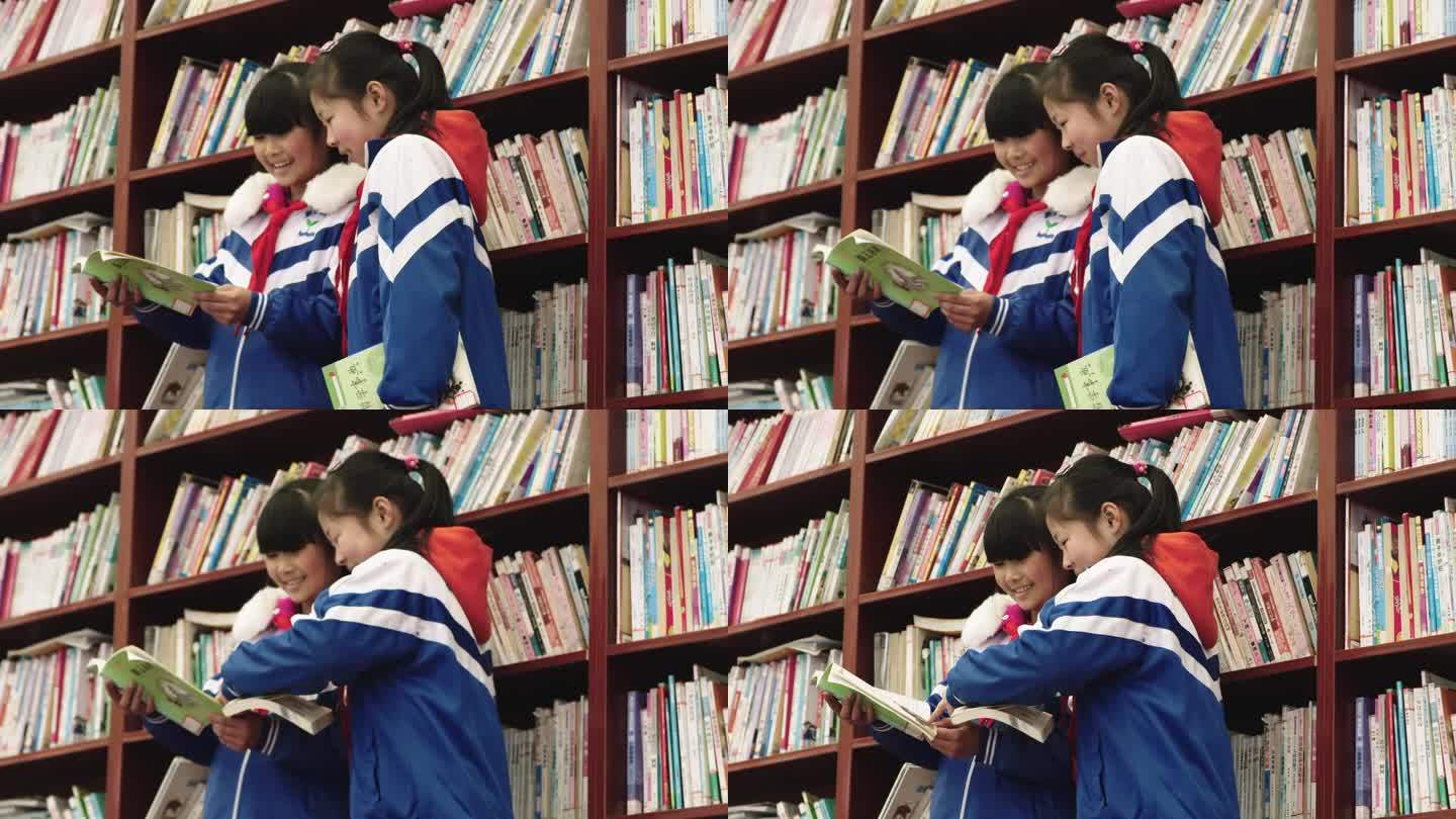 农村小学生图书室看书