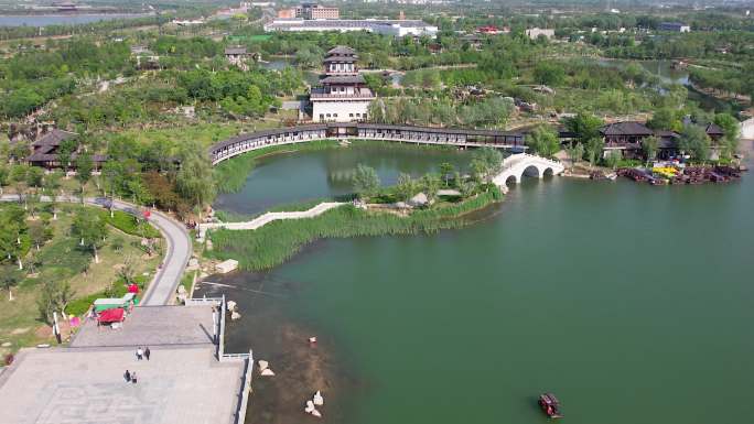 商丘 汉梁文化公园航拍 公园 景色 绿湖