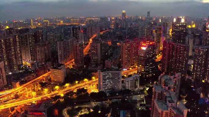广州市居民区夜景航拍