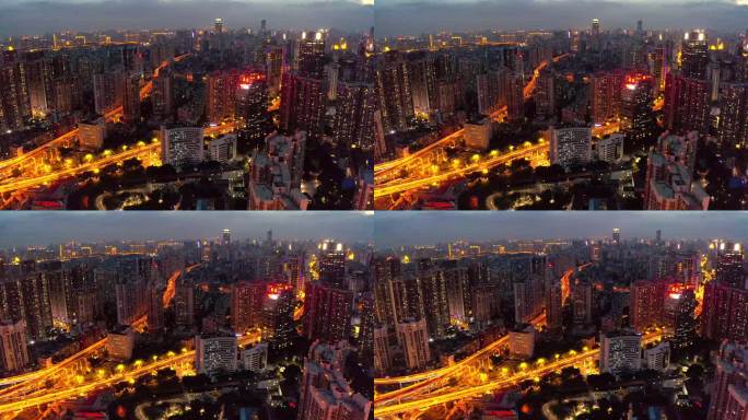 广州市居民区夜景航拍