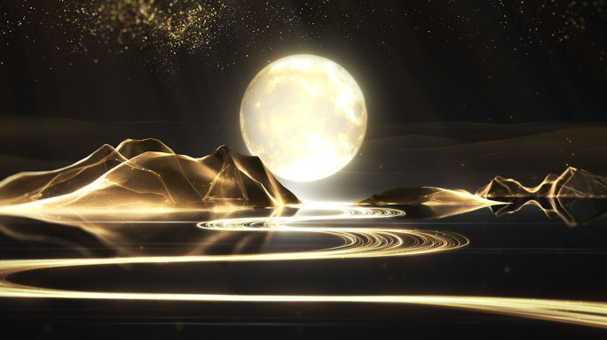 金色月亮粒子舞台背景视频素材【4k循环】