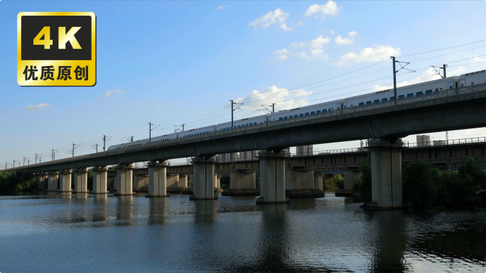 多角度拍摄高铁在桥上开过动车火车高铁行驶