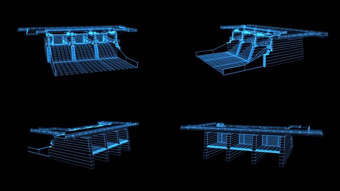 蓝色全息线框科技水坝旋转素材带通道
