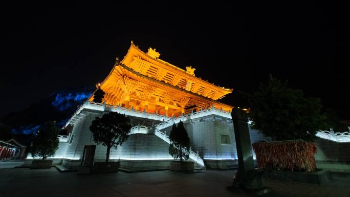 广西柳州文庙中式庭院宫殿大殿深宫后院夜景