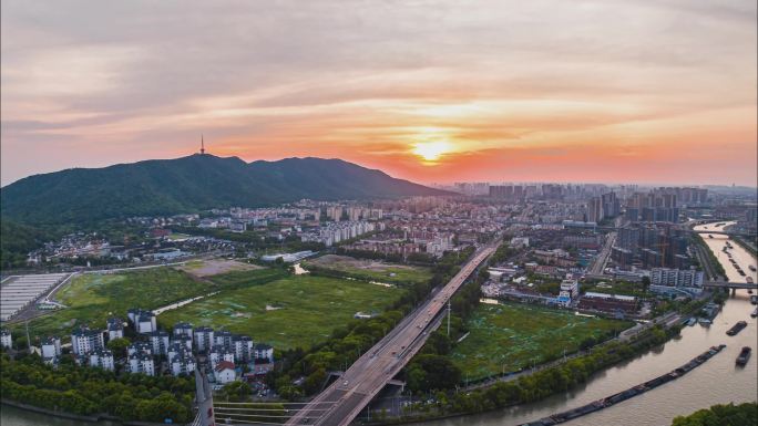 无锡梁溪京杭大运河惠山日转夜航拍延时摄影