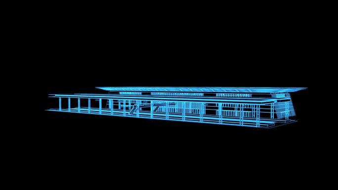 蓝色全息线框科技火车站模型素材带通道
