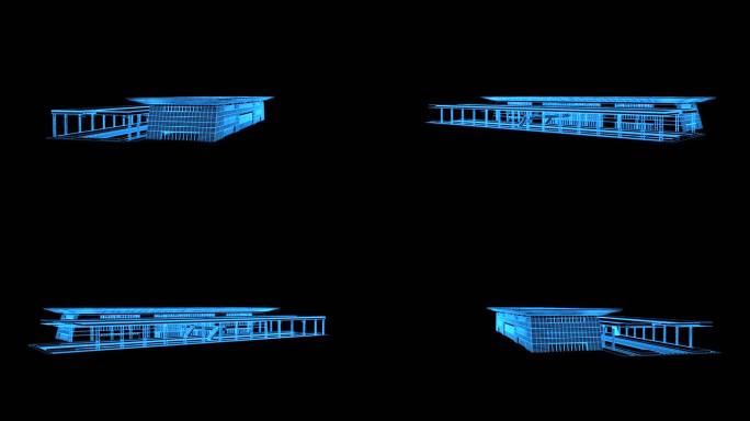 蓝色全息线框科技火车站模型素材带通道