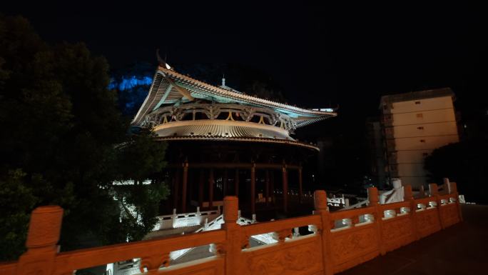 广西柳州文庙中式庭院宫殿大殿深宫后院夜景