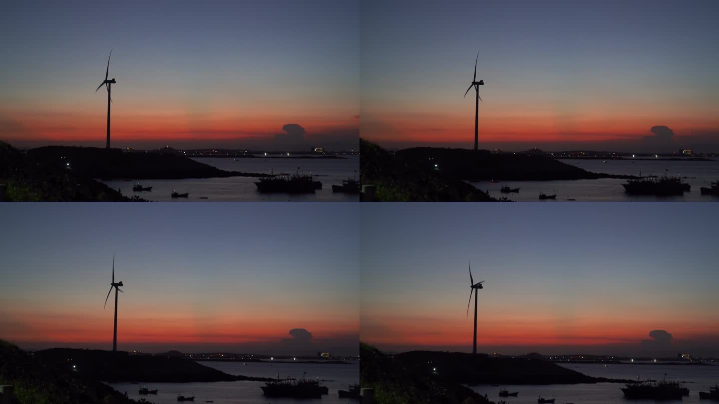 风车夕阳日落晚霞海边唯美风景日出风力发电