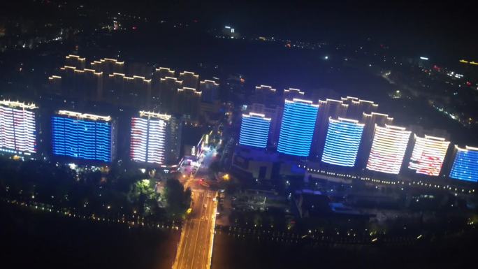 航拍夜景城市灯光秀 城市夜景 建筑