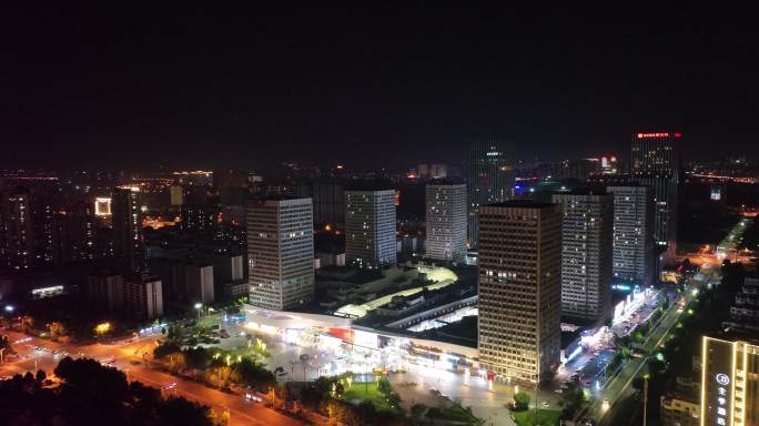 城市夜景万达商场大楼外景夜晚航拍实拍情绪