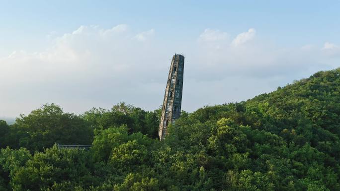 航拍上海历史遗迹天马山佛塔