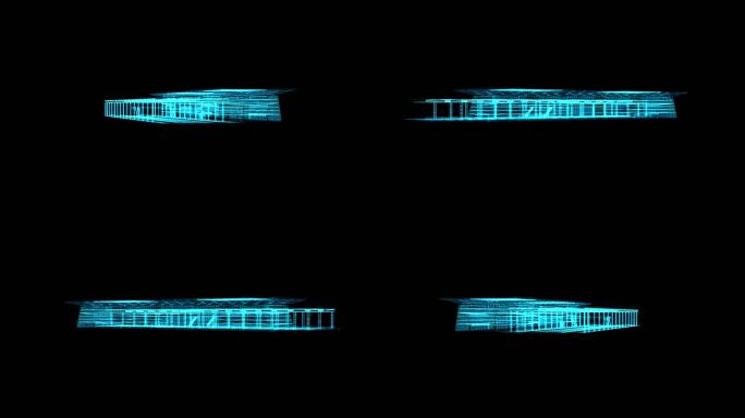 蓝色全息线框科技火车站模型素材带通道