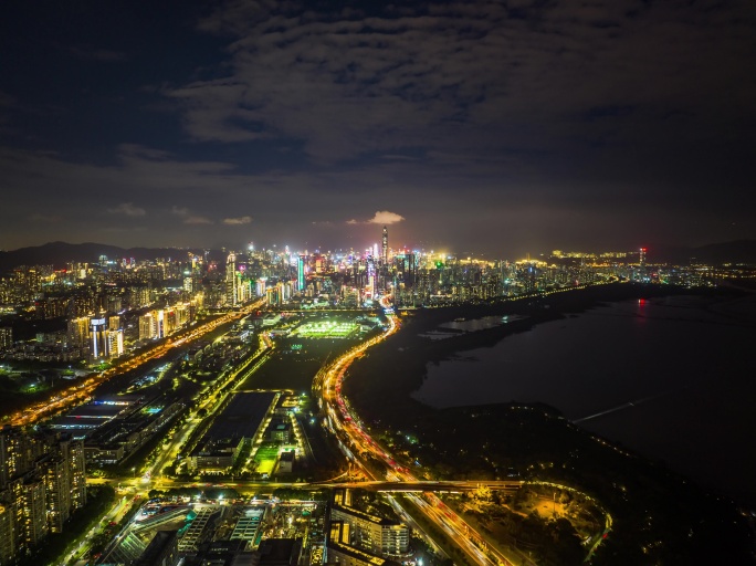 4k航拍福田夜景延时滨河大道