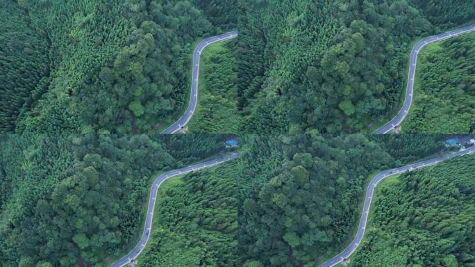 俯瞰横移山林盘山公路行车